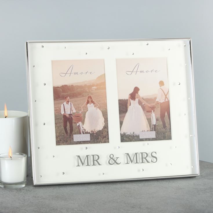 Amore Silverplated Box Frame Double 4" x 6" Mr & Mrs product image