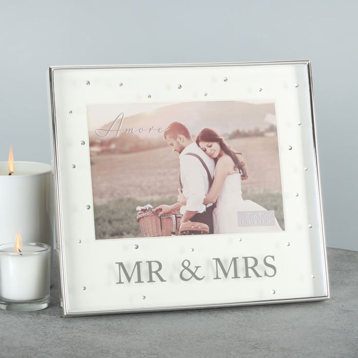 Amore Silverplated Box Frame with Crystals 7" x 5" Mr & Mrs product image