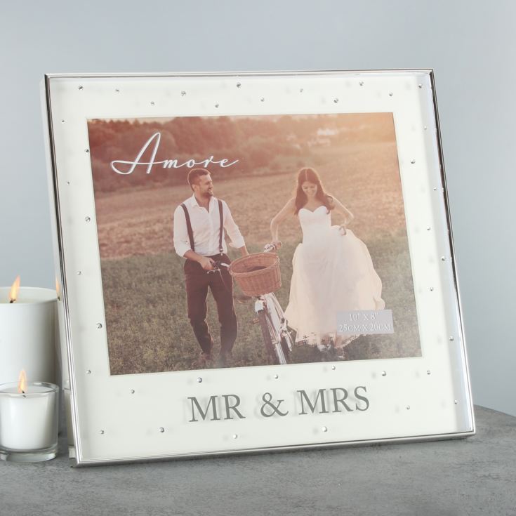 10" x 8" - Amore Silver Plated Frame with Crystals Mr & Mrs product image