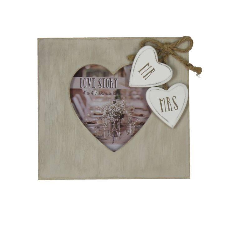 Love Story Wooden Heart Frame "Mr & Mrs" 4" x 4" product image