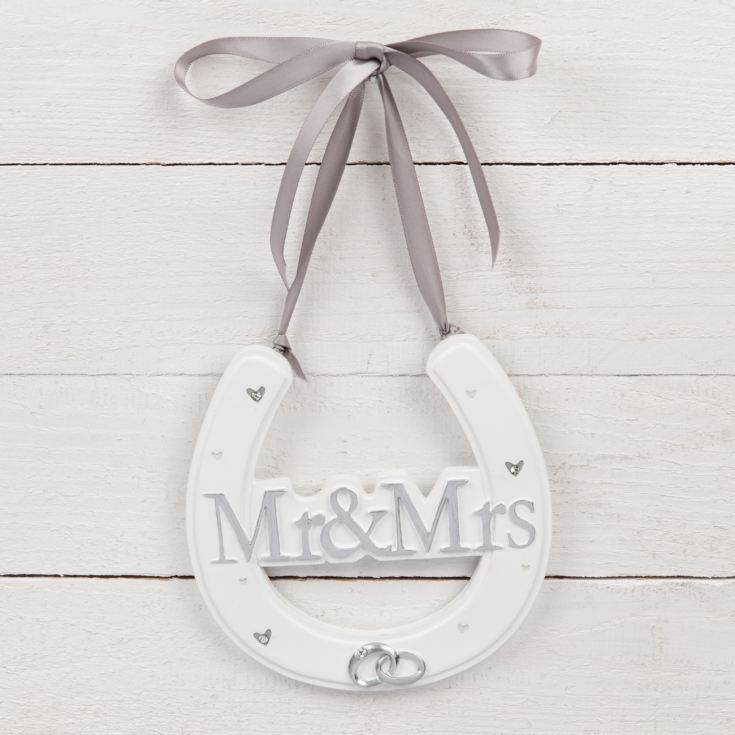 Amore White Resin Wedding Horse Shoe - Mr & Mrs product image