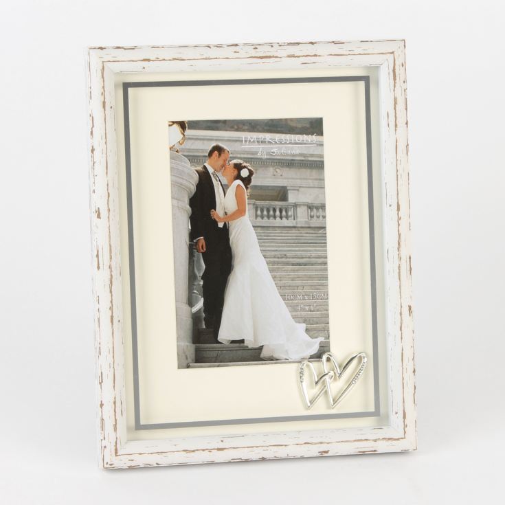 4" x 6" - Distressed Wood Wedding Frame with Heart Icons product image