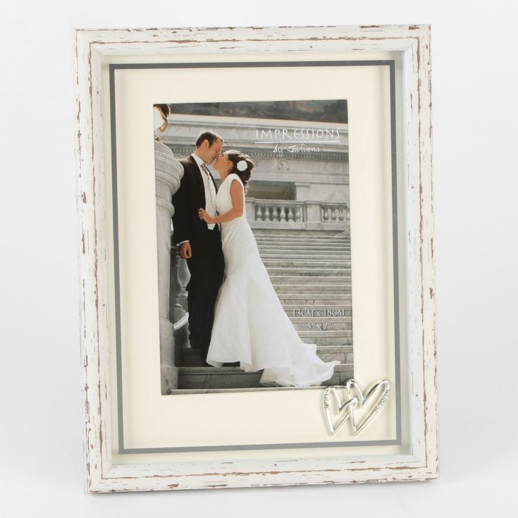5" x 7" - Distressed Wood Wedding Frame with Heart Icons product image