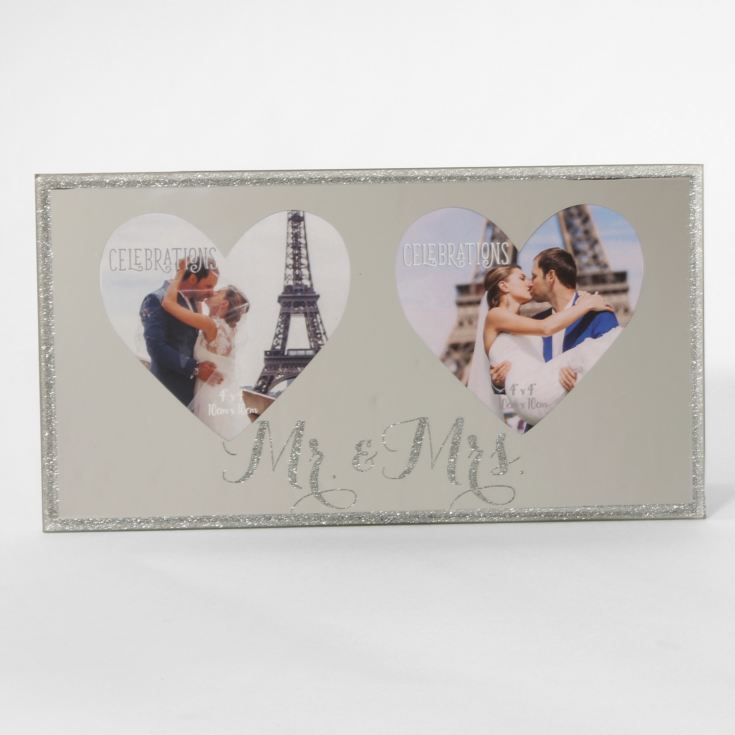 4" x 4"- Celebrations Sparkle Double Heart Frame - Mr & Mrs product image