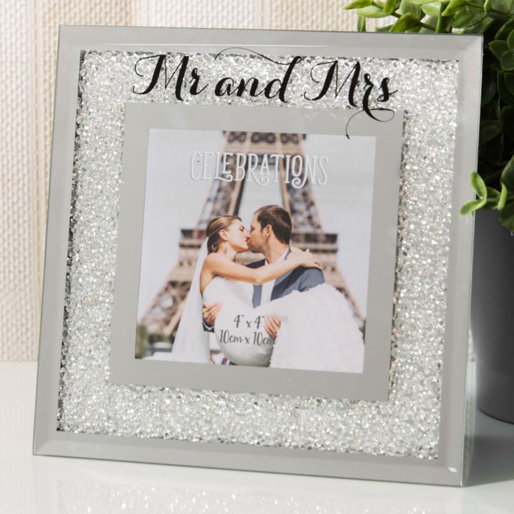 4" x 4" - Celebrations Crystal Border Frame - Mr & Mrs product image