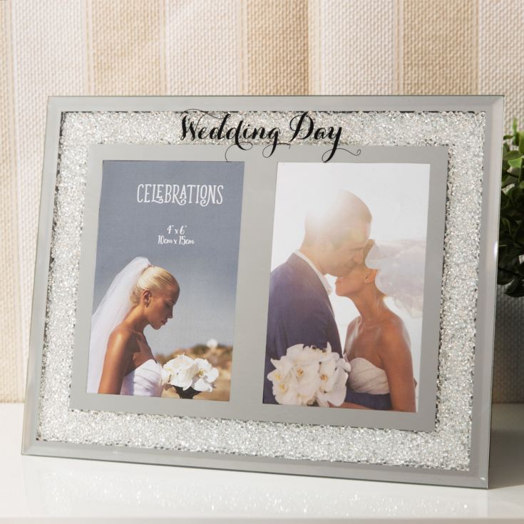 4" x 6" - Celebrations Crystal Double Frame - Wedding Day product image