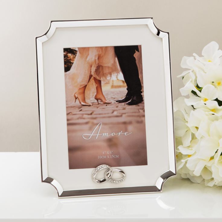 Amore Silverplated Cut Corner Frame with Crystal Rings 4 x 6 product image