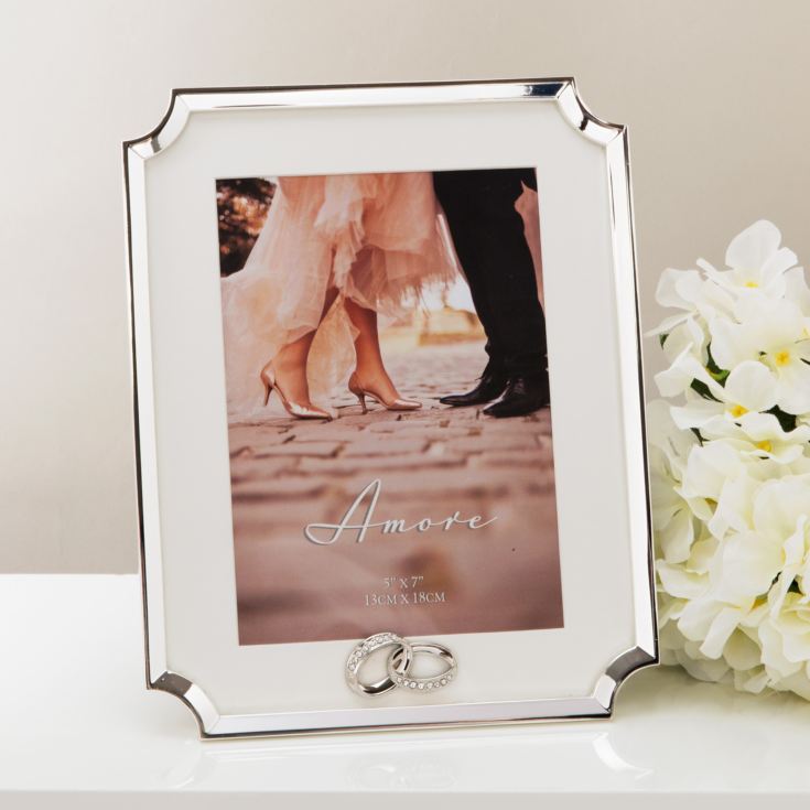 Amore Silverplated Cut Corner Frame with Crystal Rings 5 x 7 product image