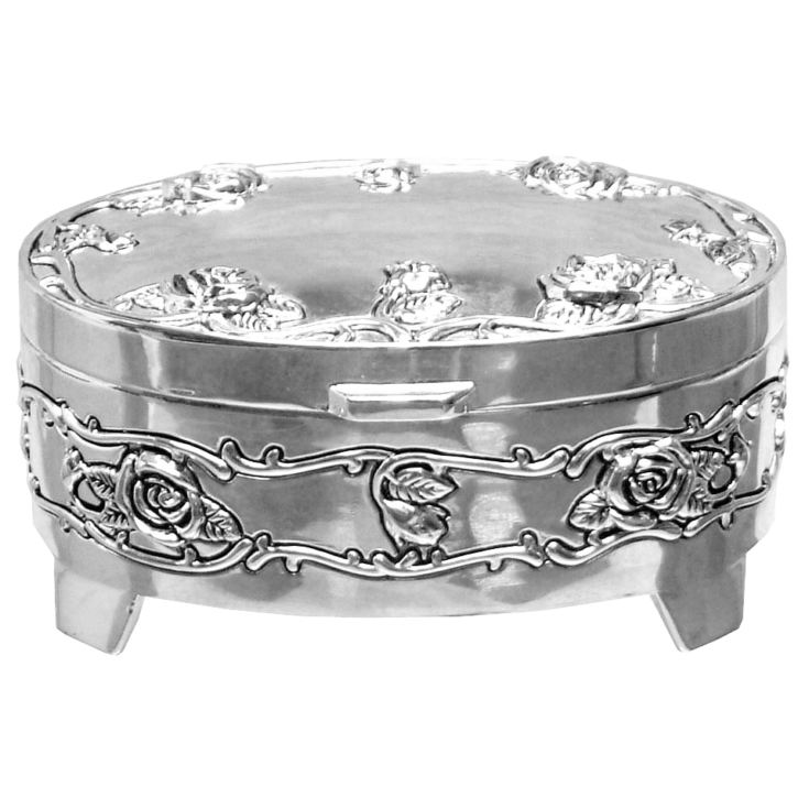 Oval Ant S/plated Trinket box with rose design product image