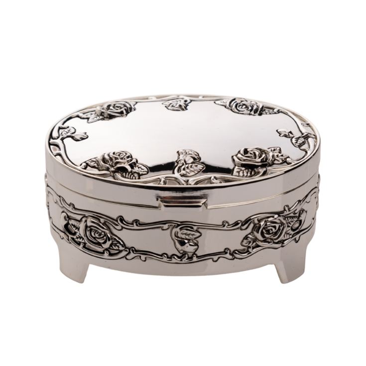 Oval Ant S/plated Trinket Box with Rose Design product image