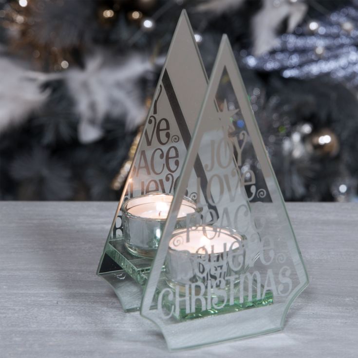 Silver Glass Christmas Tree Tealight Holder product image
