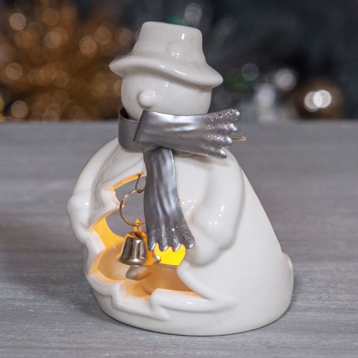 White Ceramic Snowman Tealight Holder 10cm product image
