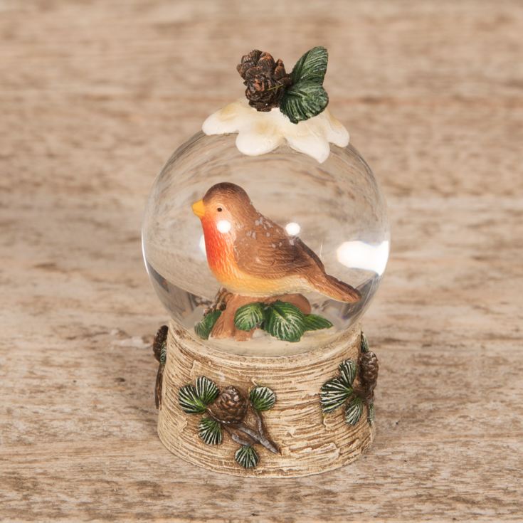 Hand Painted Resin Snowglobe - Robin & Pinecones 7.5cm product image