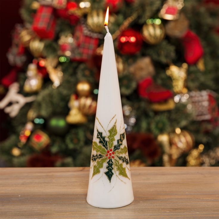 White Tapered Candle w/ Flower 20cm product image