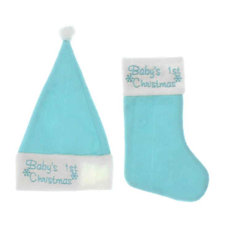 Blue & White Baby's 1st Christmas Hat & Stocking product image