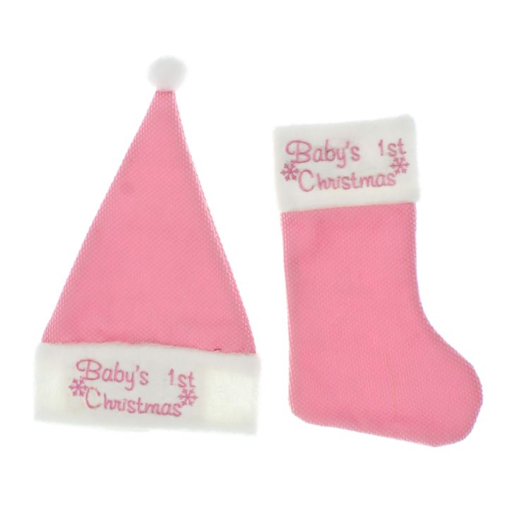 Pink & White Baby's 1st Christmas Hat & Stocking Set product image