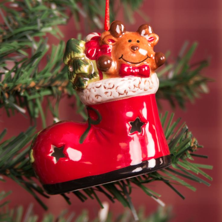 Ceramic Reindeer in Boot Hanging Decoration product image