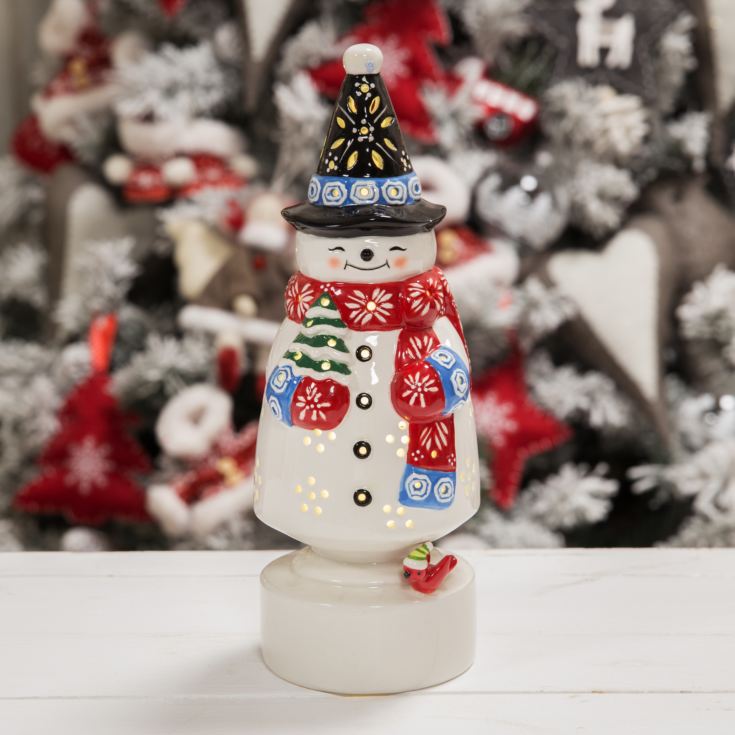 Ceramic Snowman Ornament with LED Lights product image