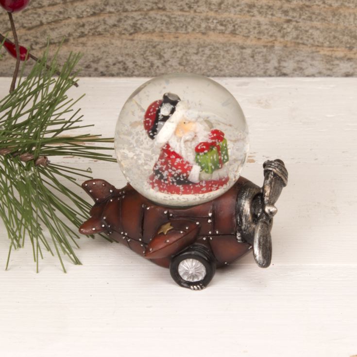 Small Resin Snowglobe - Santa in Airplane product image