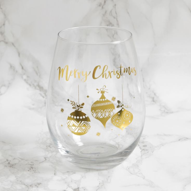 Gold Motif Stemless Wine Glass - Merry Christmas 12.5cm product image