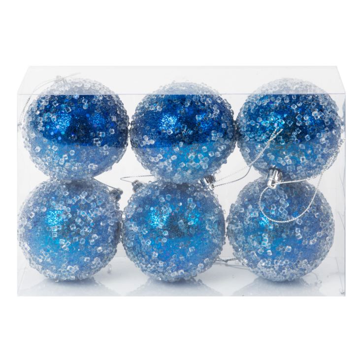 6 Assorted Blue Glitter & Bead Baubles product image