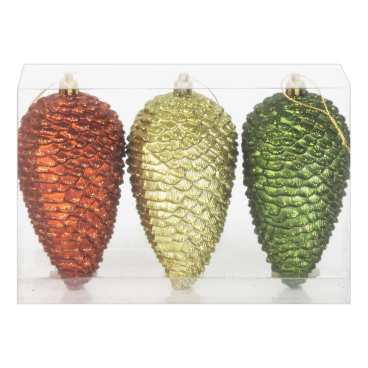 Set of 3 Green & Brown Pinecone Tree Ornaments product image