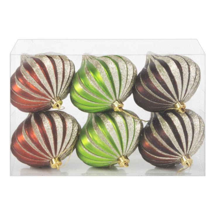 Set of 6 Green & Brown Baubles 2 Each Colour product image