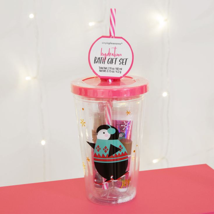 Penguin Pink Insulated Drinking Cup with Straw Bath Set product image