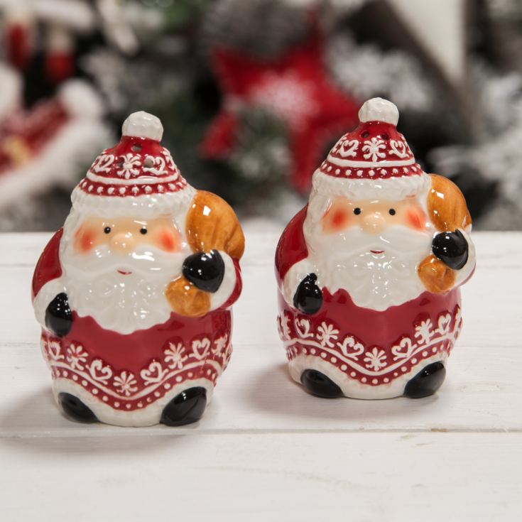 Set of 2 Santa with Sacks Ceramic Salt /& Pepper Shakers