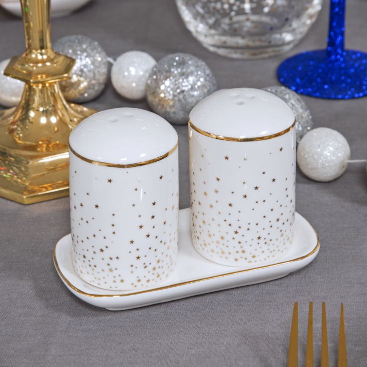 Starry Nights Ceramic Salt & Pepper Shakers on Tray product image