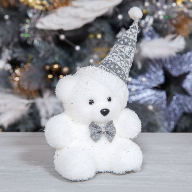 White Bear Ornament Wearing Grey and White Hat product image