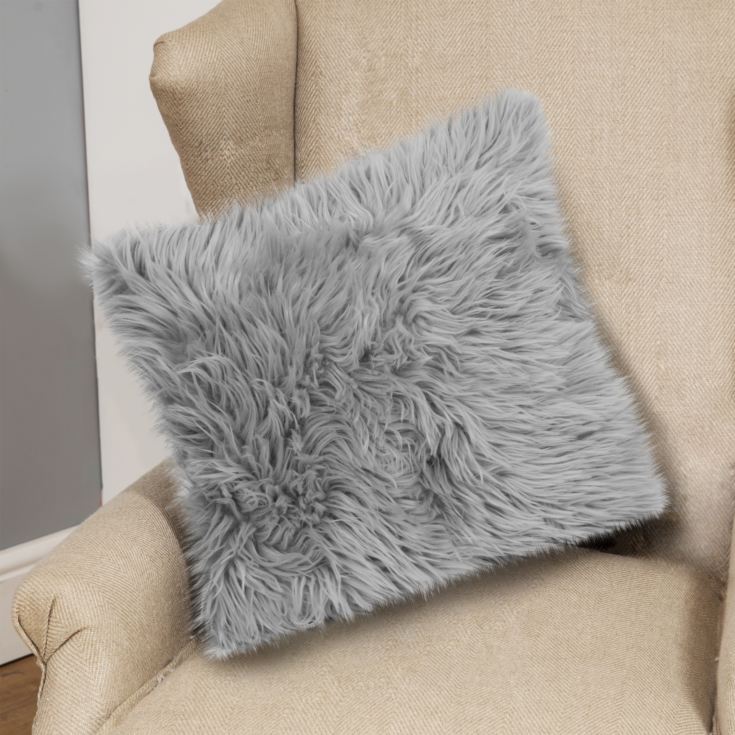 Grey Textured Faux Fur Cushion 45cm x 45cm product image