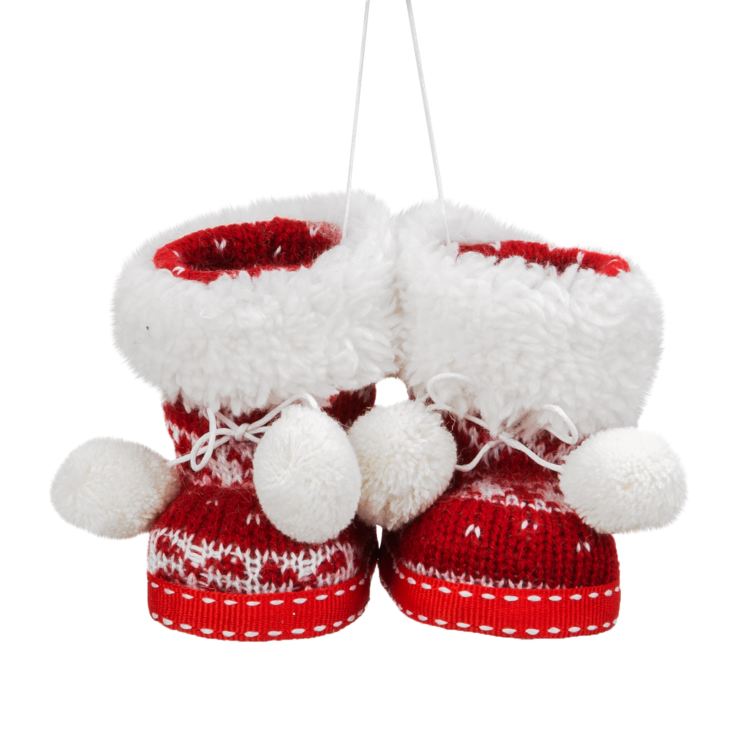 Red & White Knitted Pair of Booties Tree Decoration product image