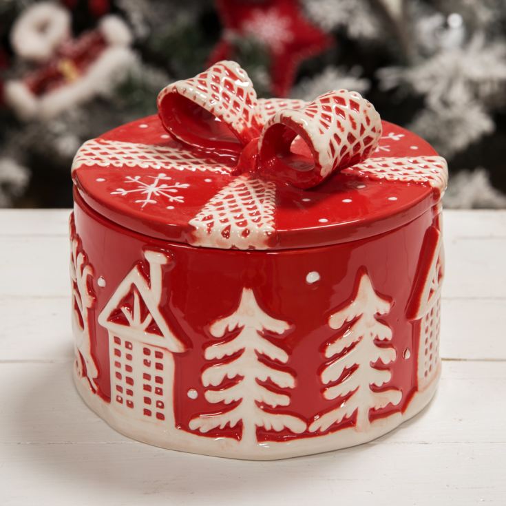 Red & White Round Gift Box Style Cookie Jar product image