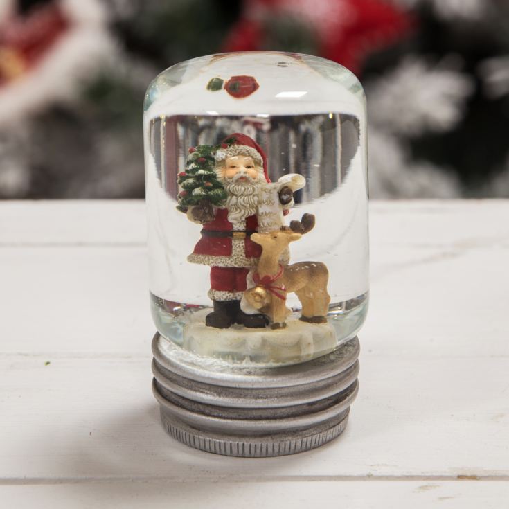 Hand Painted Resin Santa with Reindeer Snow Globe product image