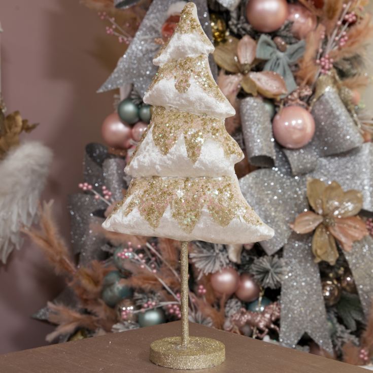 White & Gold Free Standing Velvet Christmas Tree 40cm product image