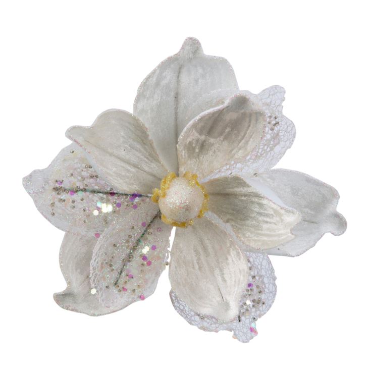 Metallic White Flower with Clip - 22cm product image