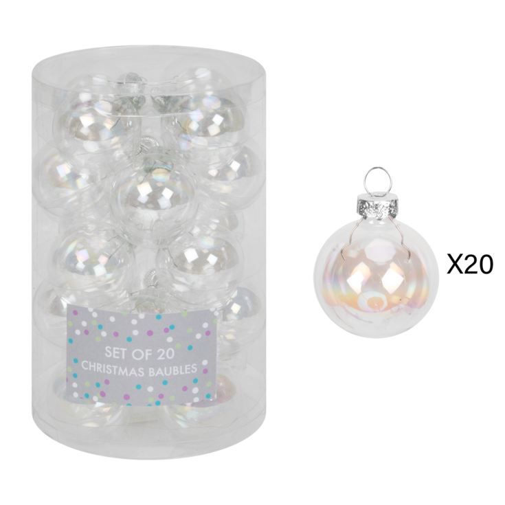 Set of 20 Holographic Silver Glass Baubles 45mm product image