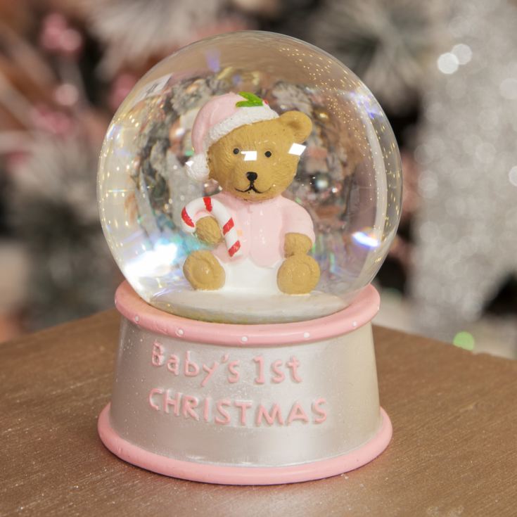 Hand Painted Pink Baby's First Christmas Snow Globe product image