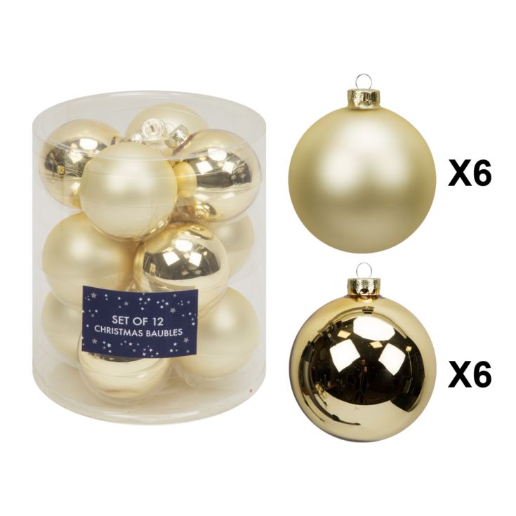 Set of 12 Gold Glass Baubles 6.7cm product image