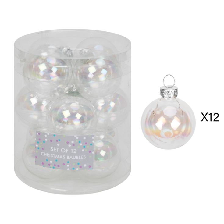 Set of 12 Holographic Silver Glass Baubles 67mm product image