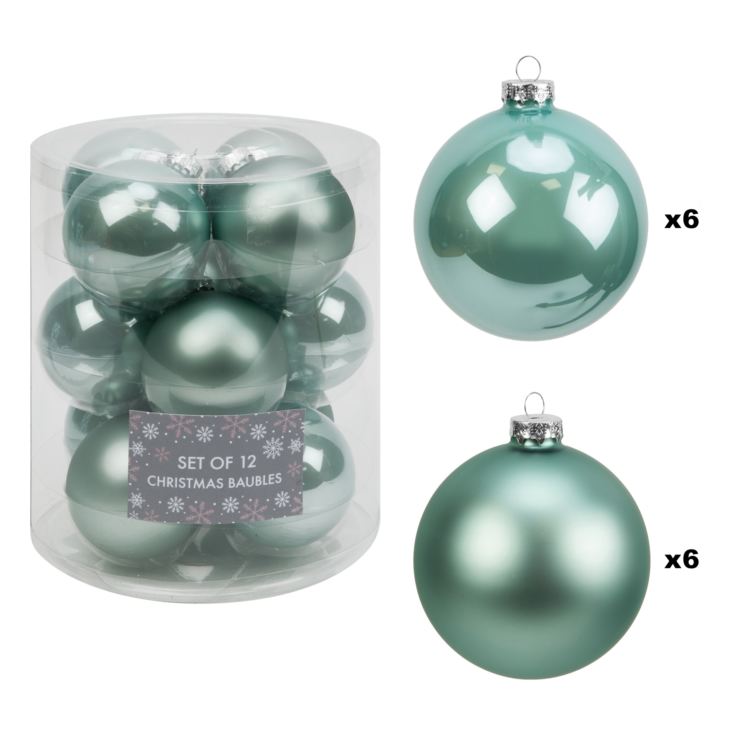 Set of 12 Soft Green Glass Baubles 6.7cm product image