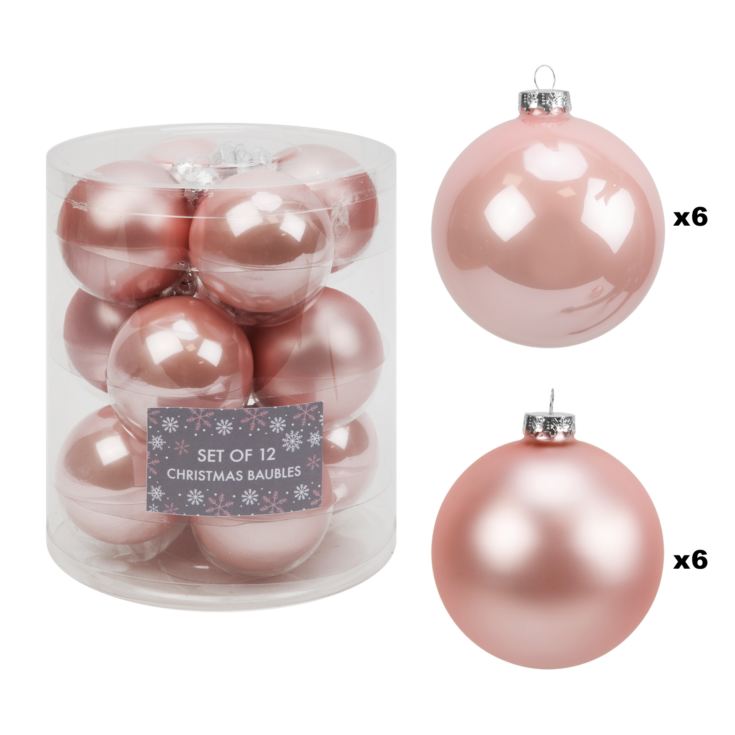 Set of 12 Blush Glass Baubles 6.7cm product image