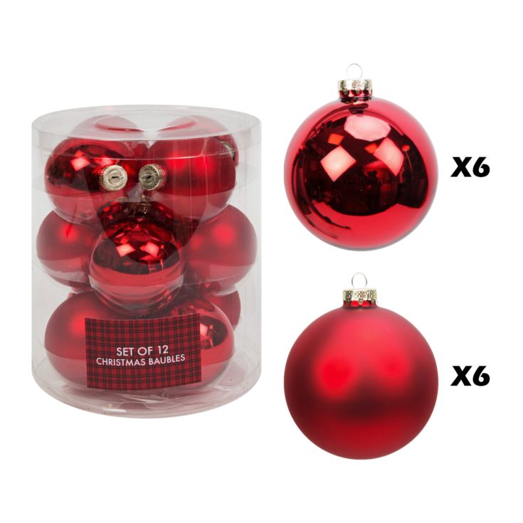Set of 12 Red Glass Baubles 67mm product image