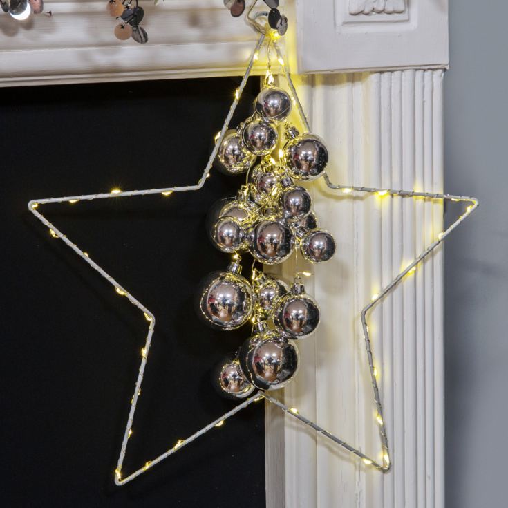 White Metal Star with 60 LEDs and Silver Baubles product image