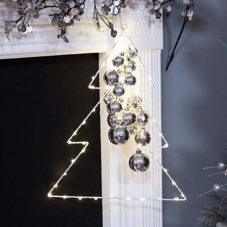 White Metal Christmas Tree with 60 LEDs and Silver Baubles product image