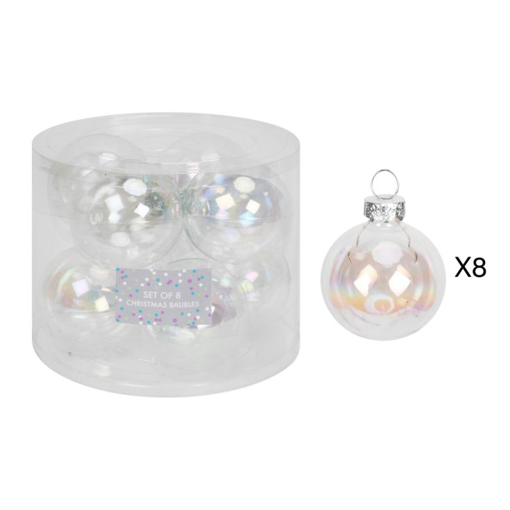 Holo Brights Set of 8 Holographic Silver Gass Baubles 10cm product image