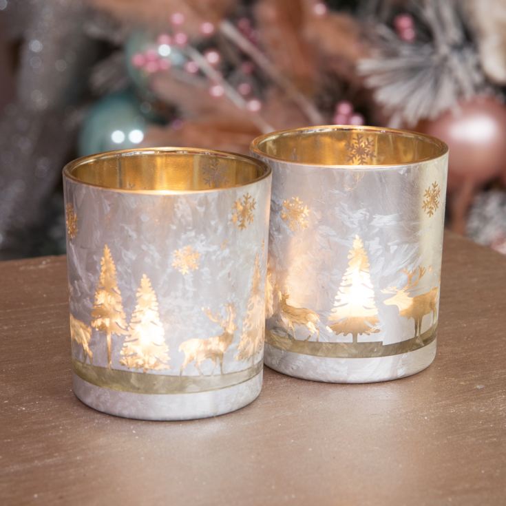 Set of 2 Silver Forest Scene Candle Holders product image