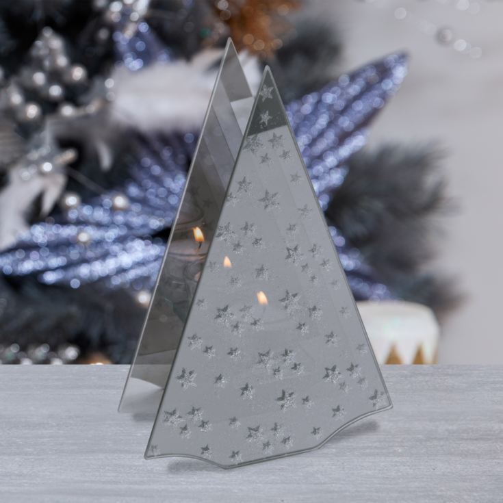 Glitter Star Glass Single Tealight Holder - Christmas Tree product image