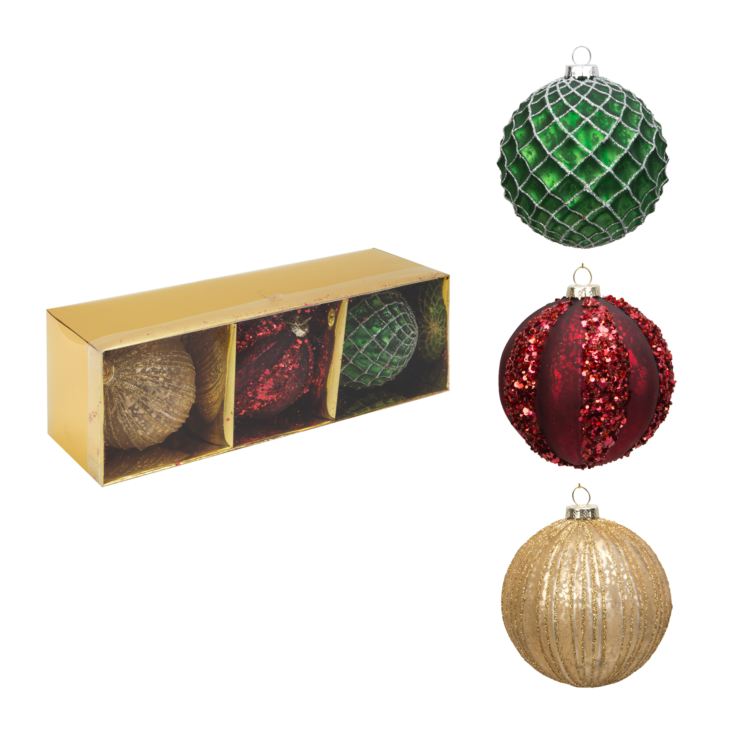 Set of 3 Round Glass Baubles Red/Gold/Green product image